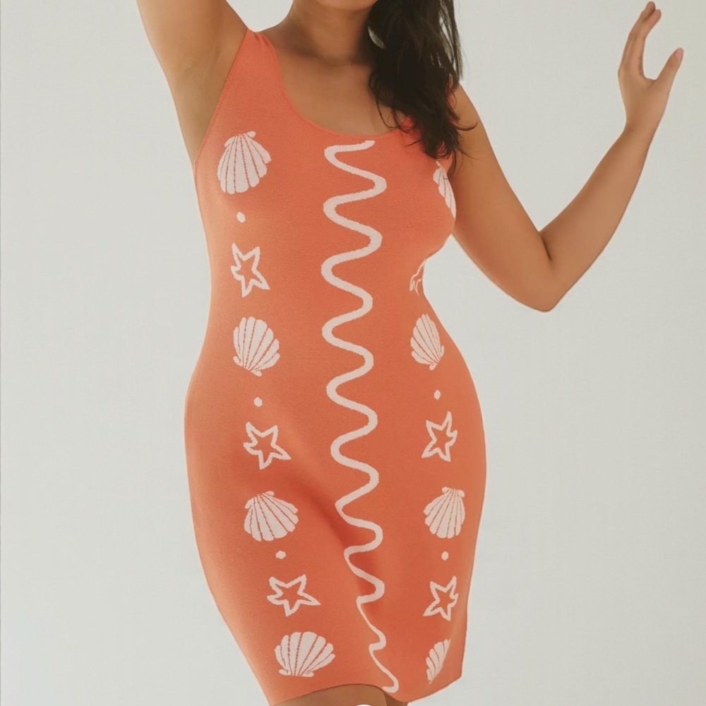 Flat White Orange Shell Pattern Dress Size XL NWT - image 2